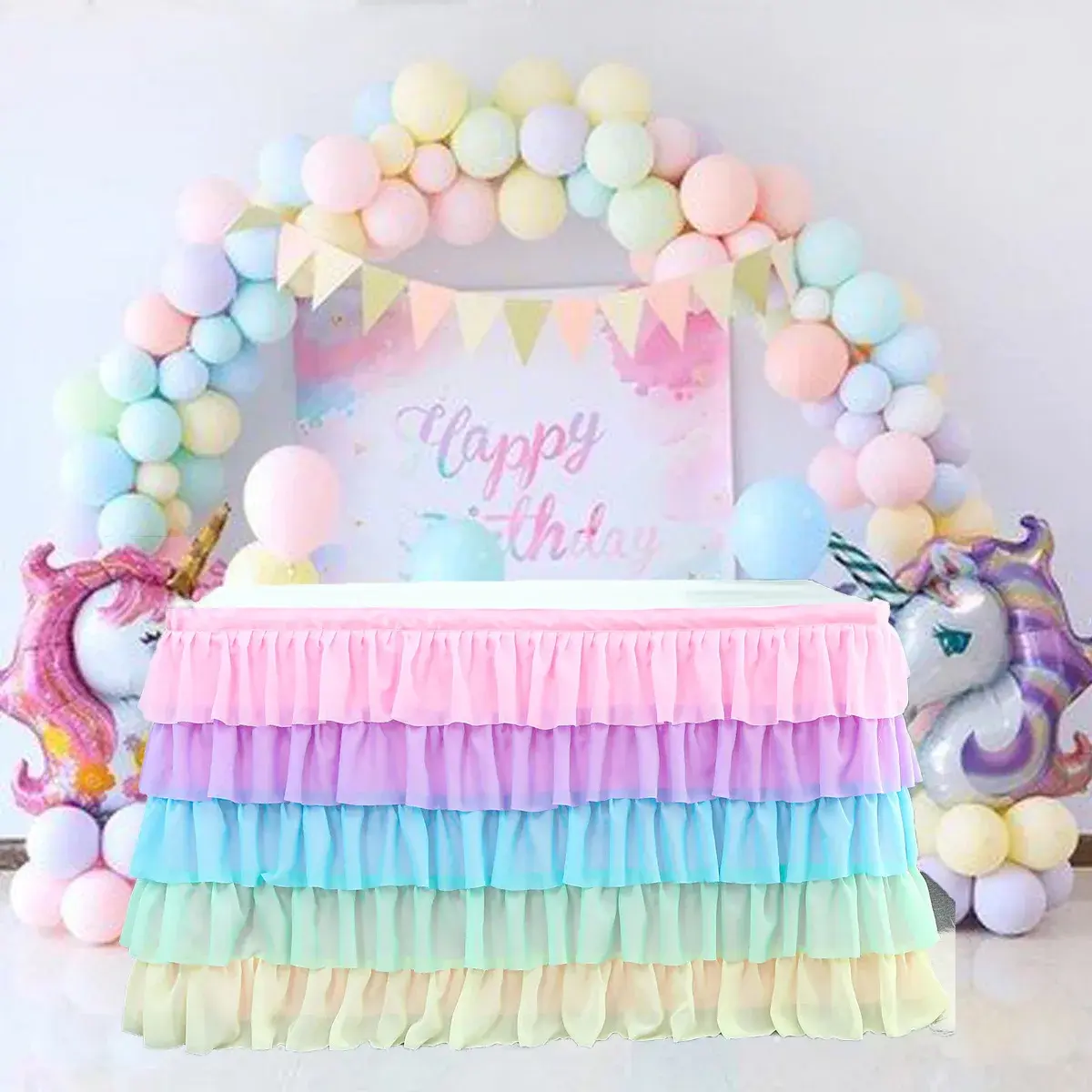 European Style Birthday Decoration Table Skirt And 5 Layers Wedding Party Tutu Tableware Baby Skirting Party Event Table Skirt