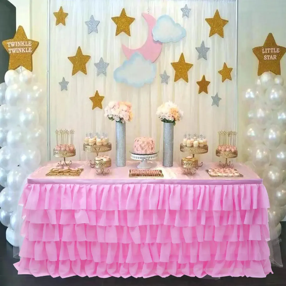 European Style Birthday Decoration Table Skirt And 5 Layers Wedding Party Tutu Tableware Baby Skirting Party Event Table Skirt