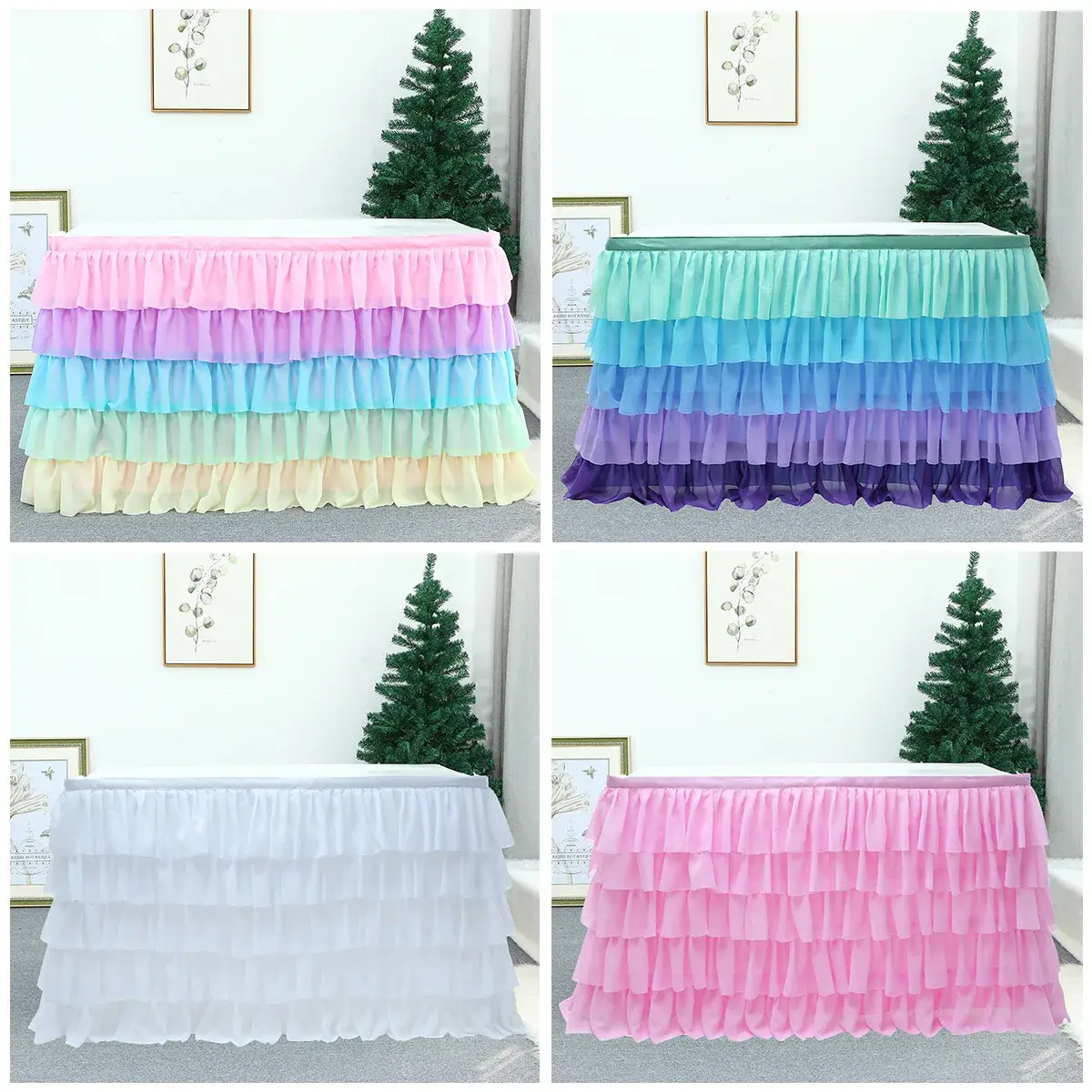 European Style Birthday Decoration Table Skirt And 5 Layers Wedding Party Tutu Tableware Baby Skirting Party Event Table Skirt