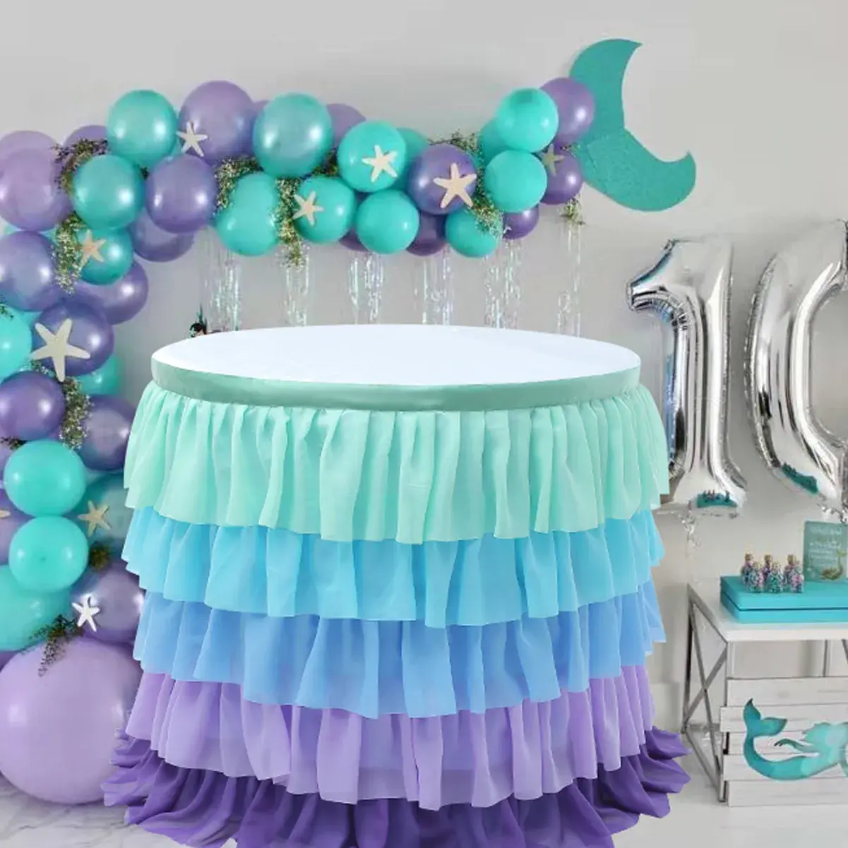 European Style Birthday Decoration Table Skirt And 5 Layers Wedding Party Tutu Tableware Baby Skirting Party Event Table Skirt