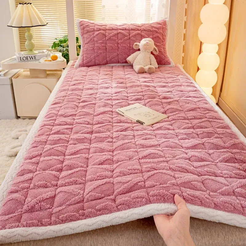 Thick Fleece Mattress Pad Warm Coral Fleece Bed Blanket Pads For Solid Color Bedsheet Protector Cover Available In Various Sizes