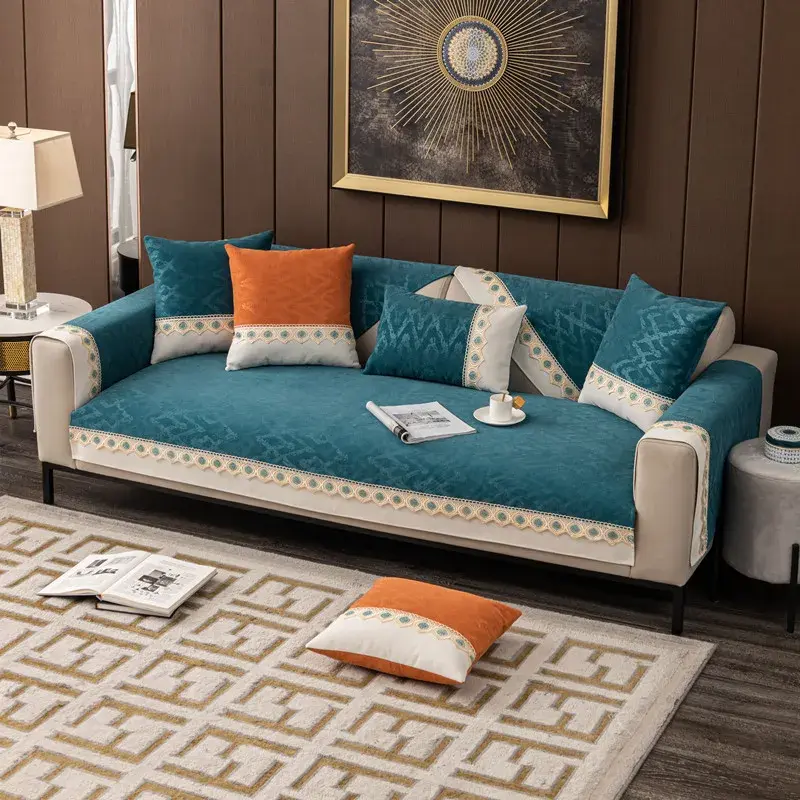 Chenille 1/2/3 Seater Sofa Cover Jacquard Couch Armchair Furniture Patchwork Lace Sofa Cushion Nonslip Universal for All Seasons