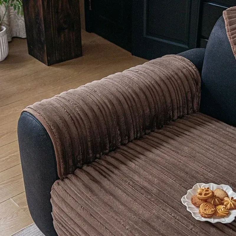 2024 Thickened Lines Plush Cushion Non-slip Leather Sofa Cover Cover Cloth Towel New Soft Waxy Rabbit Plush Sofa Cushion Winter