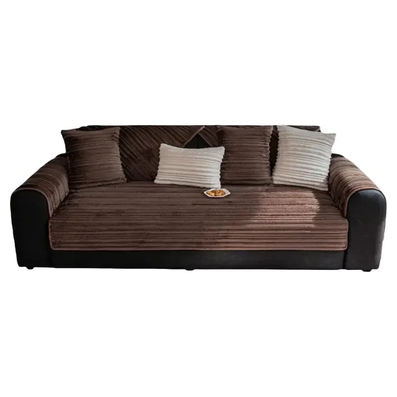 2024 Thickened Lines Plush Cushion Non-slip Leather Sofa Cover Cover Cloth Towel New Soft Waxy Rabbit Plush Sofa Cushion Winter