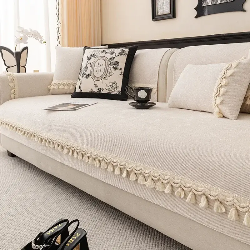Chenille Four Seasons Universal Sofa Cover Sofa Pad Solid Anti-cat Scratch Mat For Living Room Non-Slip Shaped Couch Cushion