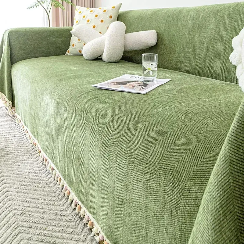 Modern Chenille Solid Color Sofa Towel Fabric All-season Universal Living Room Herringbone Pattern Sofa Towel Covered Blanket