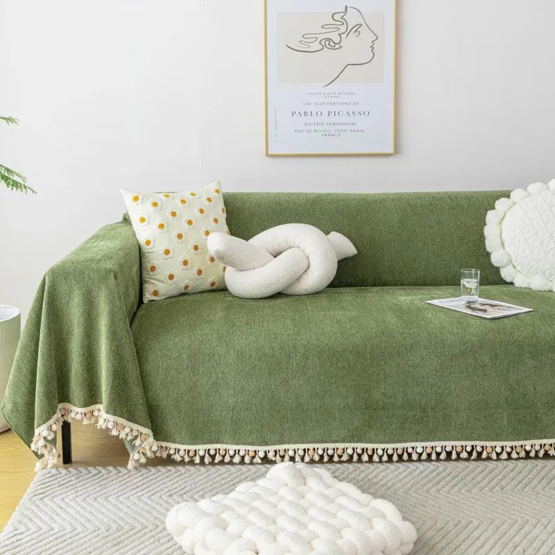 Modern Chenille Solid Color Sofa Towel Fabric All-season Universal Living Room Herringbone Pattern Sofa Towel Covered Blanket