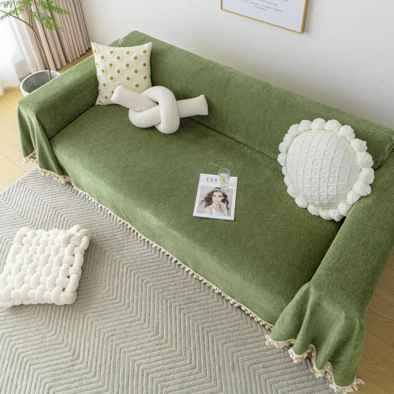 Modern Chenille Solid Color Sofa Towel Fabric All-season Universal Living Room Herringbone Pattern Sofa Towel Covered Blanket