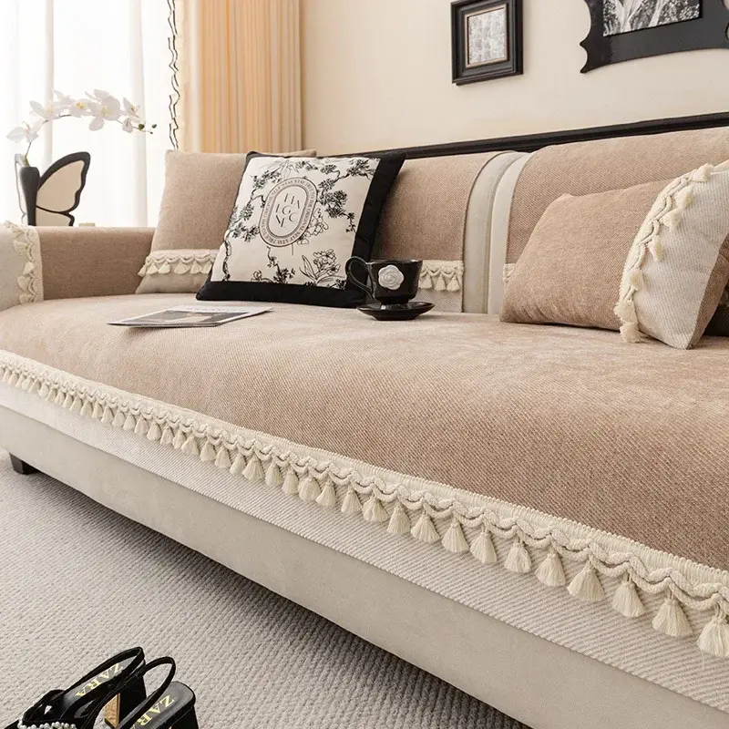 Chenille Four Seasons Universal Sofa Cover Sofa Pad Solid Anti-cat Scratch Mat For Living Room Non-Slip Shaped Couch Cushion