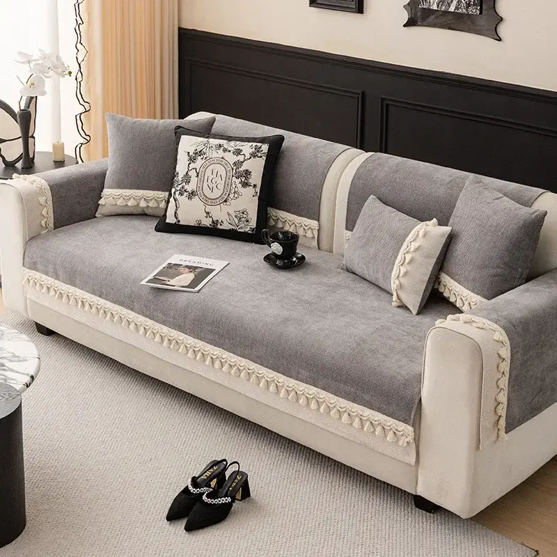 Chenille Four Seasons Universal Sofa Cover Sofa Pad Solid Anti-cat Scratch Mat For Living Room Non-Slip Shaped Couch Cushion