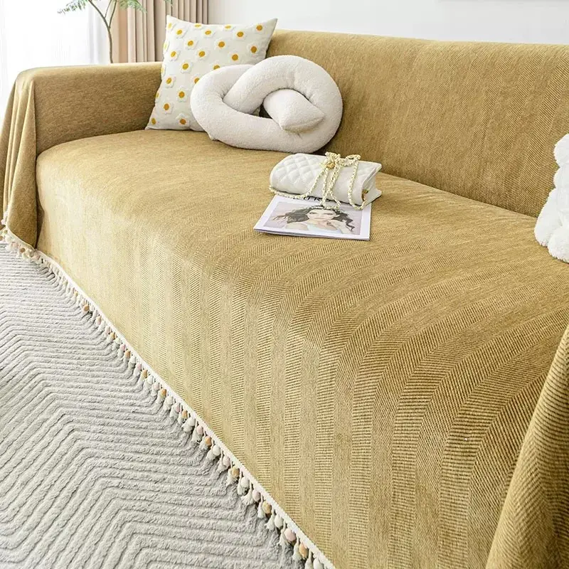 Modern Chenille Solid Color Sofa Towel Fabric All-season Universal Living Room Herringbone Pattern Sofa Towel Covered Blanket