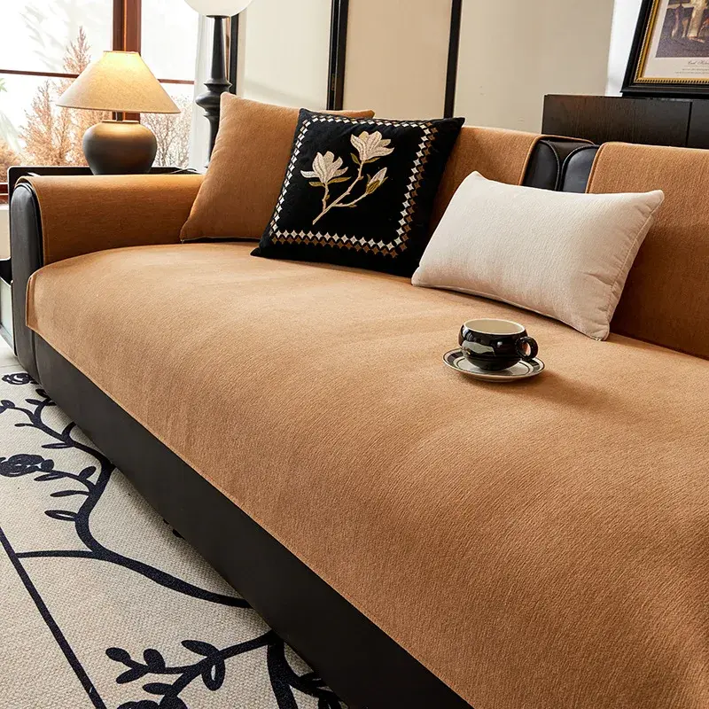 Housses De Canape 2024 Autumn Home Non-slip Solid Color Sofa Cushion Couch Sofa Covers Mat Chenille Slipcover Funda Sofa Mat