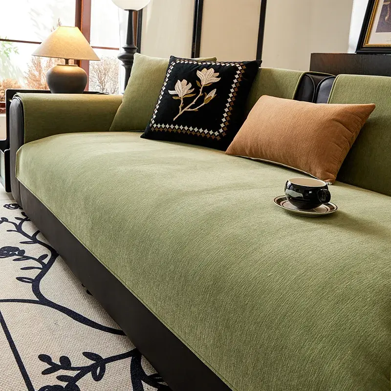 Housses De Canape 2024 Autumn Home Non-slip Solid Color Sofa Cushion Couch Sofa Covers Mat Chenille Slipcover Funda Sofa Mat