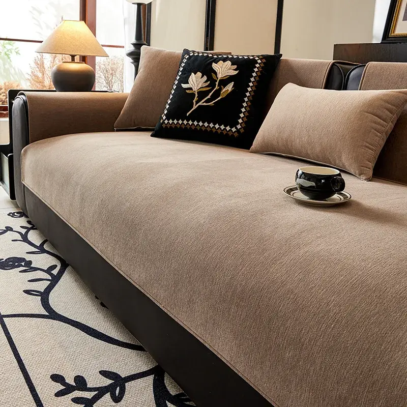 Housses De Canape 2024 Autumn Home Non-slip Solid Color Sofa Cushion Couch Sofa Covers Mat Chenille Slipcover Funda Sofa Mat