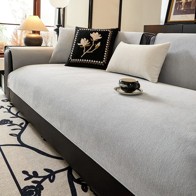 Housses De Canape 2024 Autumn Home Non-slip Solid Color Sofa Cushion Couch Sofa Covers Mat Chenille Slipcover Funda Sofa Mat