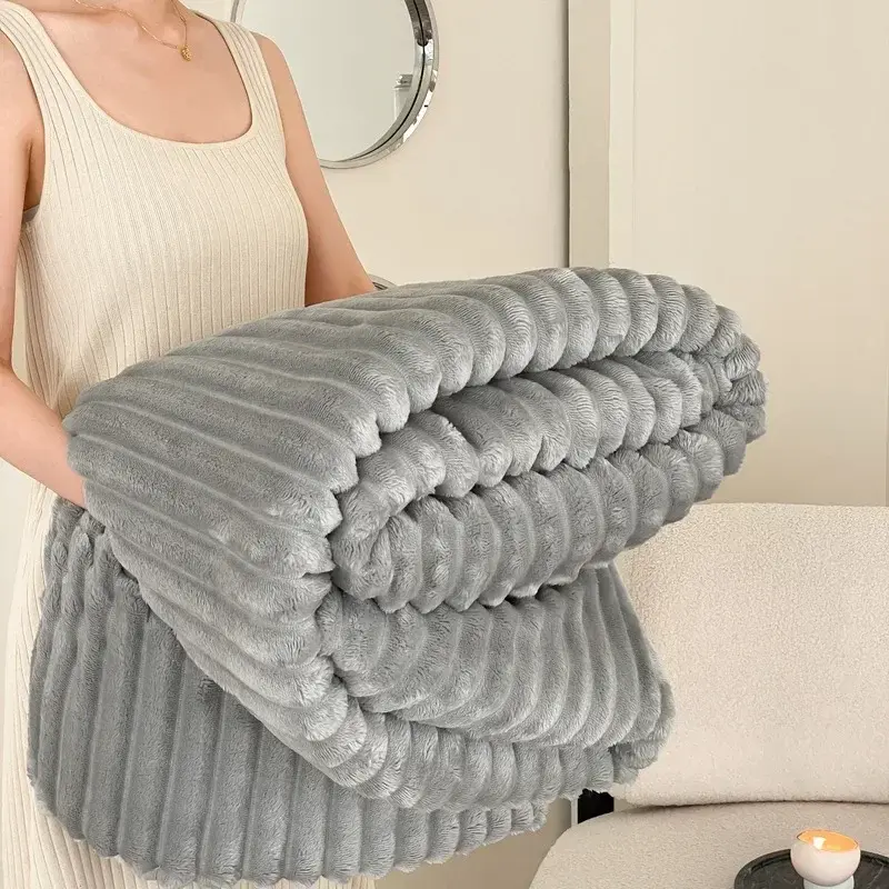 Modern Simple High-weight Double-sided Rabbit Fur Blanket Solid Color Thickened Multifunction Blanket Warm Flannel Sofa Blanket