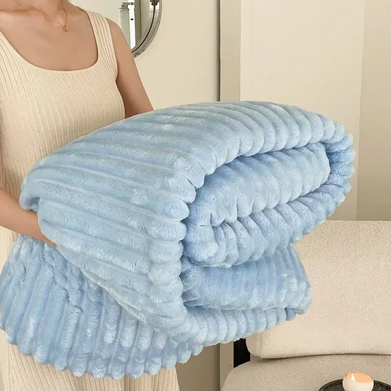 Modern Simple High-weight Double-sided Rabbit Fur Blanket Solid Color Thickened Multifunction Blanket Warm Flannel Sofa Blanket