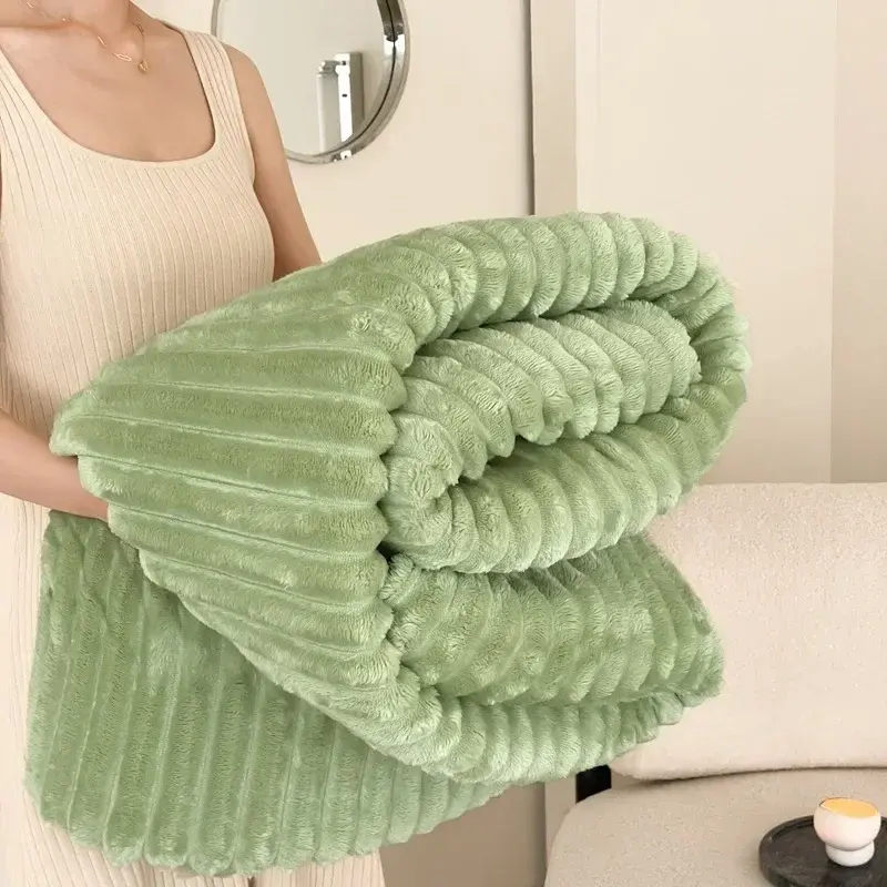Modern Simple High-weight Double-sided Rabbit Fur Blanket Solid Color Thickened Multifunction Blanket Warm Flannel Sofa Blanket