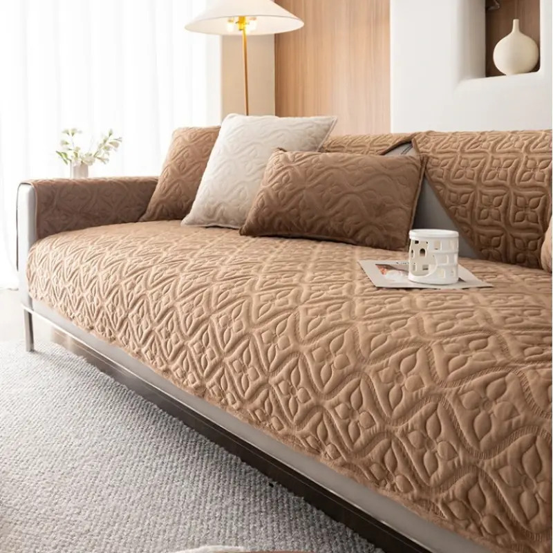 Winter Milk Velvet Sofa Cushion Solid Color Jacquard Sofa Cover Non-Slip Thickening Straight Row Sofa Cushion Cream Style Mat