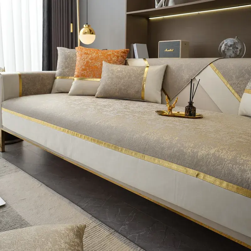 Chenille Golden Thread Edge Sofa Cover Non-slip Sofa Cover Slipcover Anti-cat Scratch Furniture Protector L-type Corner Sofa Mat