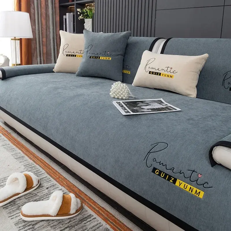 1pcs Embroidery Non-slip Sofa Cover Dog Mat Cushion All-inclusive Removable Multi-size Corner Sofa Towel Sectional Sofa Towel