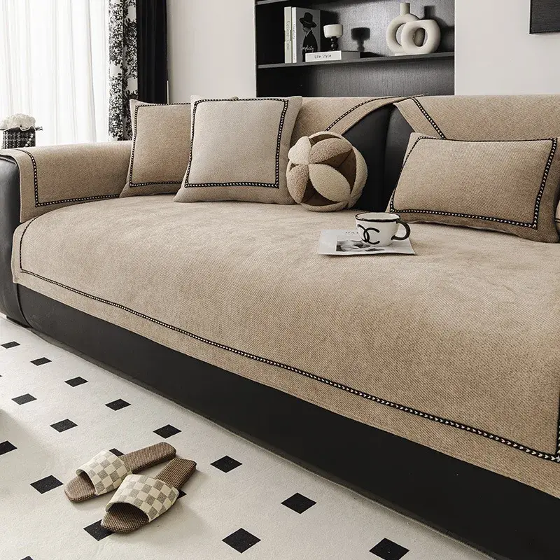 Solid Color Chenille Sofa Cushion Four All Seasons Universal Anti Slip Cushion Modern High-end Sofa Cover Backrest Towel Fabric