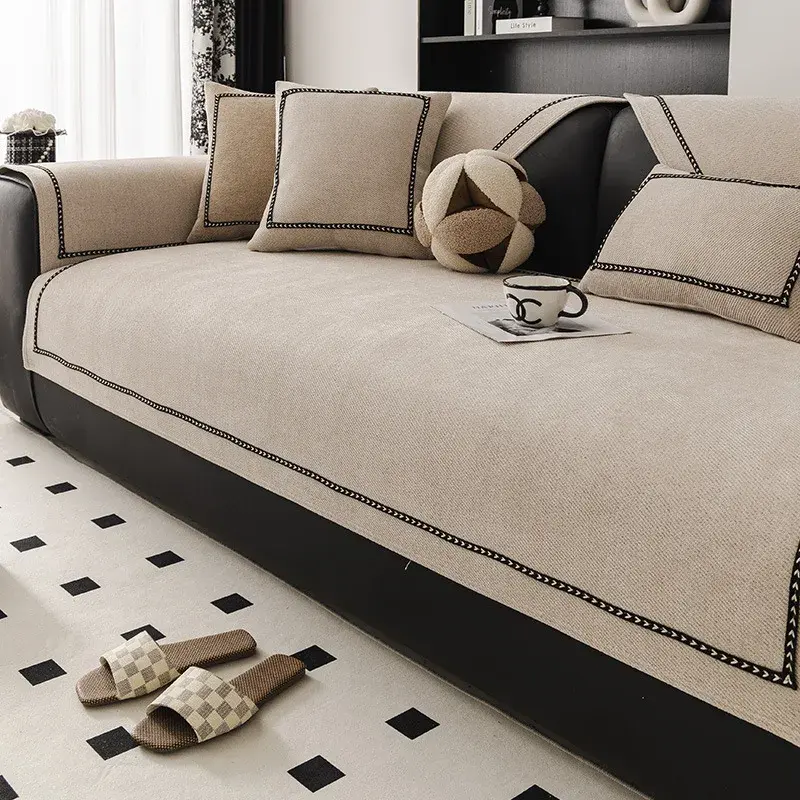 Solid Color Chenille Sofa Cushion Four All Seasons Universal Anti Slip Cushion Modern High-end Sofa Cover Backrest Towel Fabric