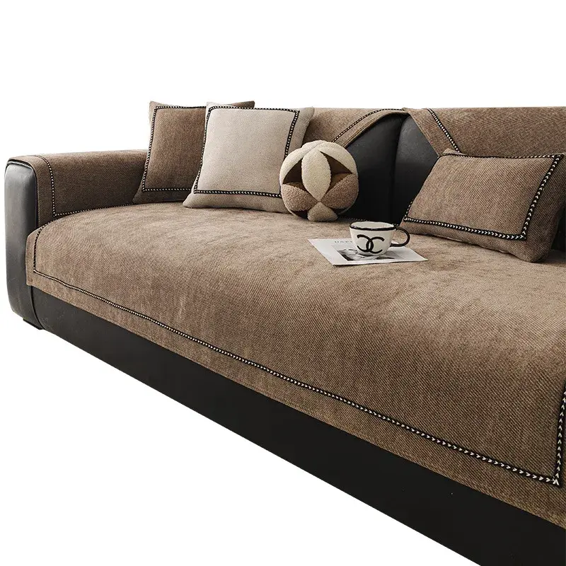 Solid Color Chenille Sofa Cushion Four All Seasons Universal Anti Slip Cushion Modern High-end Sofa Cover Backrest Towel Fabric