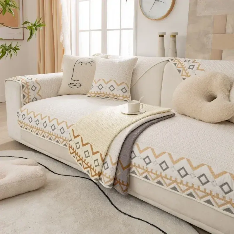 Nordic Style Sofa Cover Modern Snon-slip Couch Cover Pillow Case Pure Cotton Living Room Cotton Couch Mat Universal for Seasons