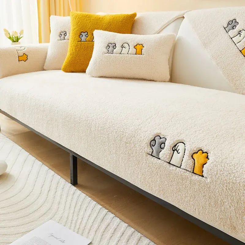 Winter Lamb Velvet Sofa Cushion Non-slip Nordic Simple Cushion Thicken Plush Leather Sofa Cover Towel Protective Cover for Sofa