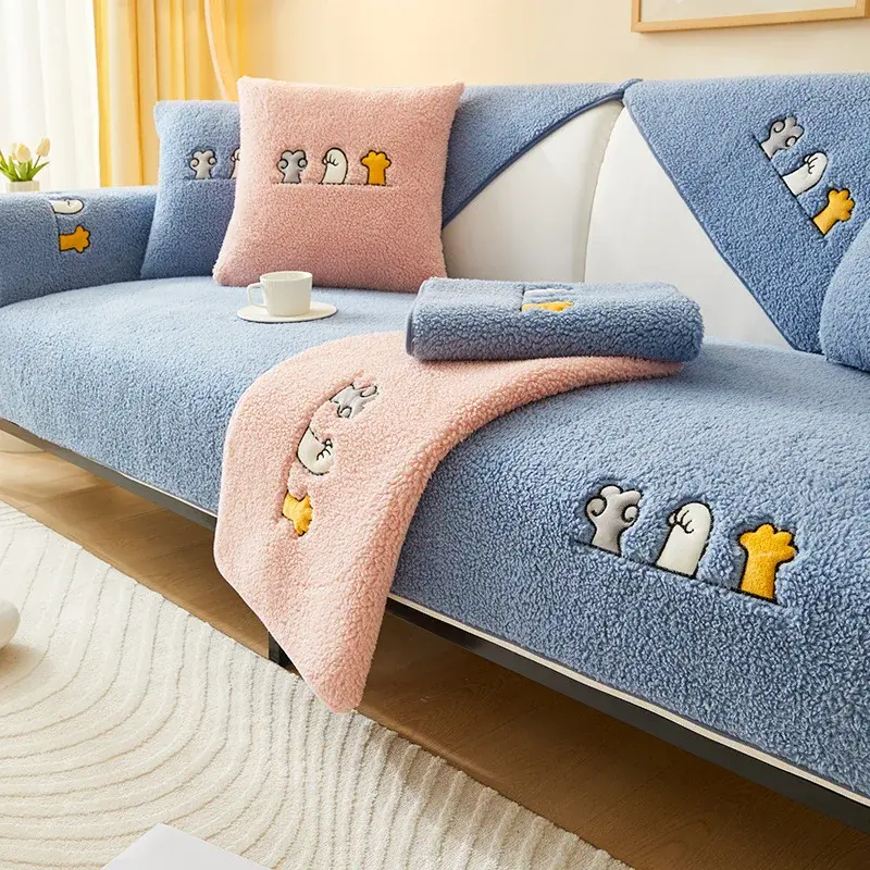 Winter Lamb Velvet Sofa Cushion Non-slip Nordic Simple Cushion Thicken Plush Leather Sofa Cover Towel Protective Cover for Sofa