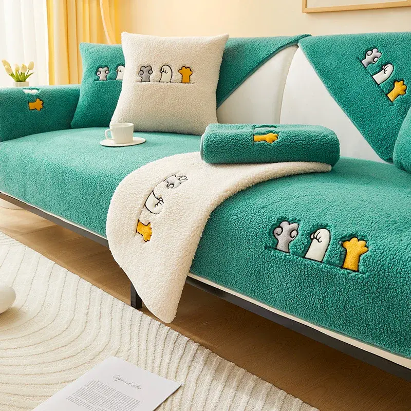Winter Lamb Velvet Sofa Cushion Non-slip Nordic Simple Cushion Thicken Plush Leather Sofa Cover Towel Protective Cover for Sofa