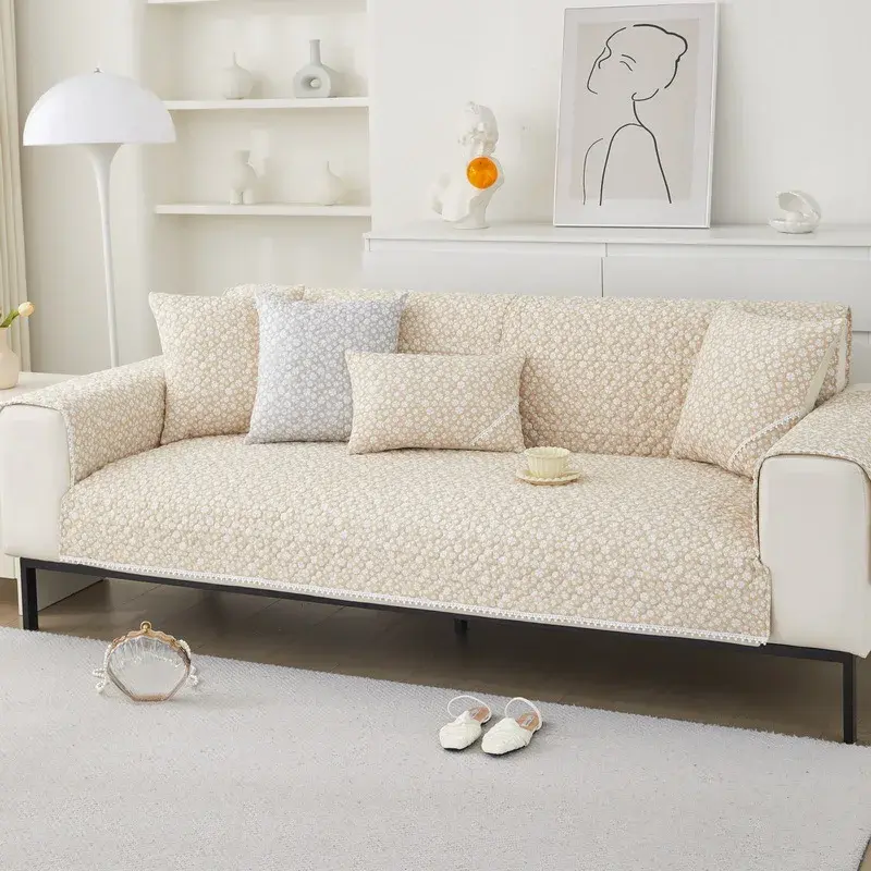 Floral Pattern Four Season Universal Sofa Cover Cotton Sofa Cushion Decorate Pastoral Style Straight Row Three Seats Sofa Cover