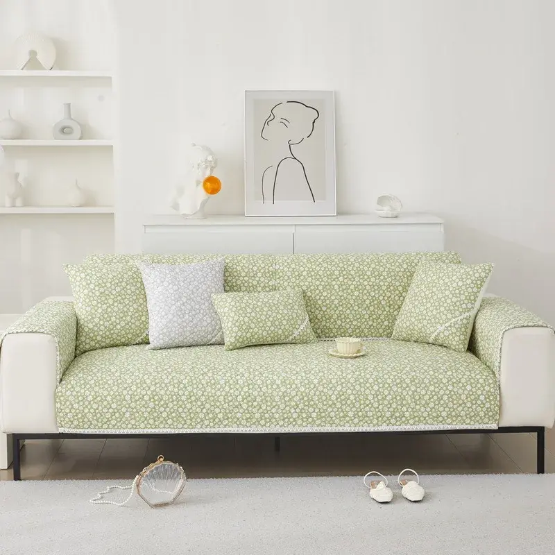 Floral Pattern Four Season Universal Sofa Cover Cotton Sofa Cushion Decorate Pastoral Style Straight Row Three Seats Sofa Cover