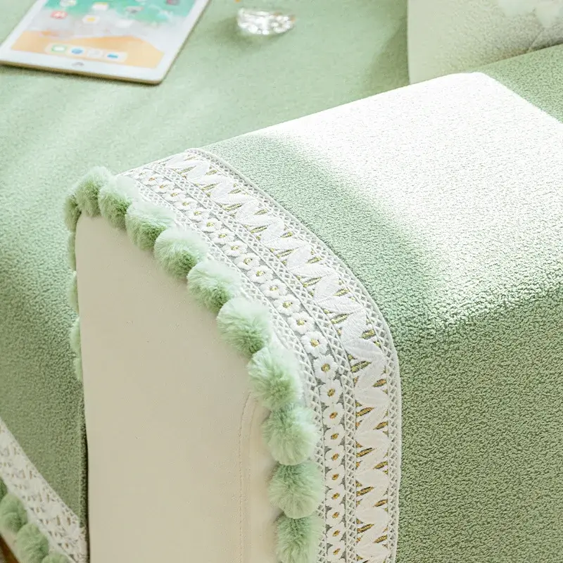 Solid Color Sofa Cover Chenille Tassel Ball Sofa Cover for Living Room Modern Couch Protector Covers Soft Thicken Sofa Mat Decor