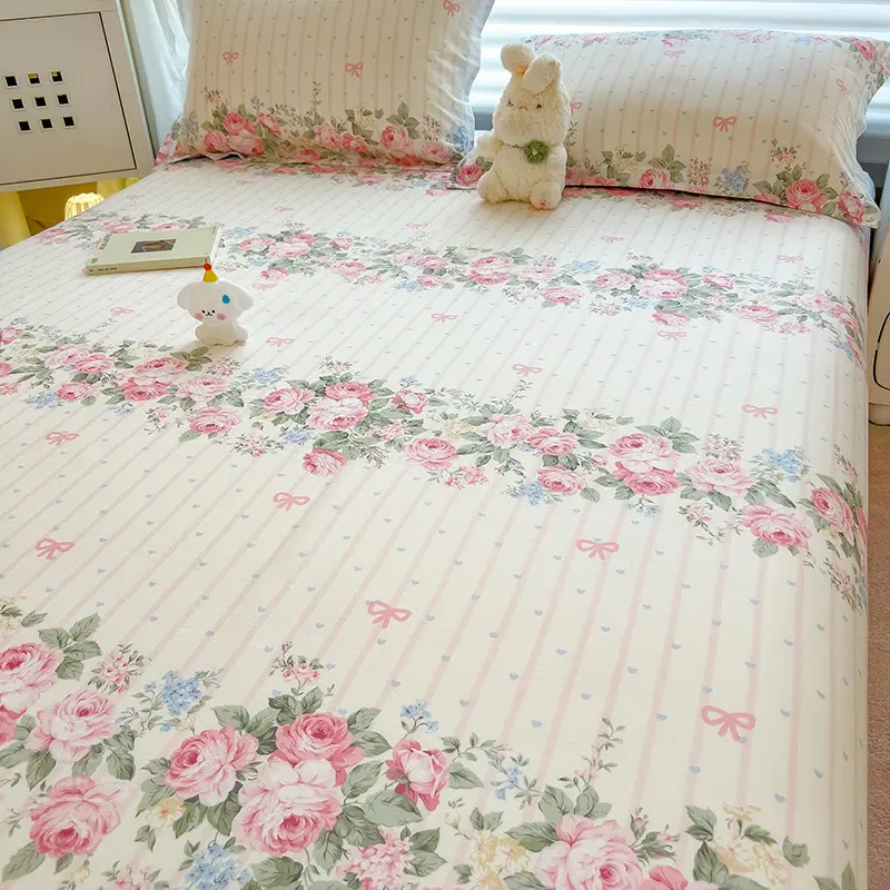 Skin-friendly Bed Sheets 100% Cotton Bed Cover Floral Style Fitted Sheet Queen Size Bed Linen couvre lit (Pillowcase Need Order)