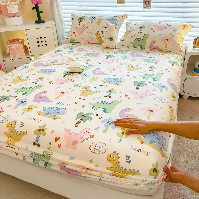 Skin-friendly Bed Sheets 100% Cotton Bed Cover Floral Style Fitted Sheet Queen Size Bed Linen couvre lit (Pillowcase Need Order)