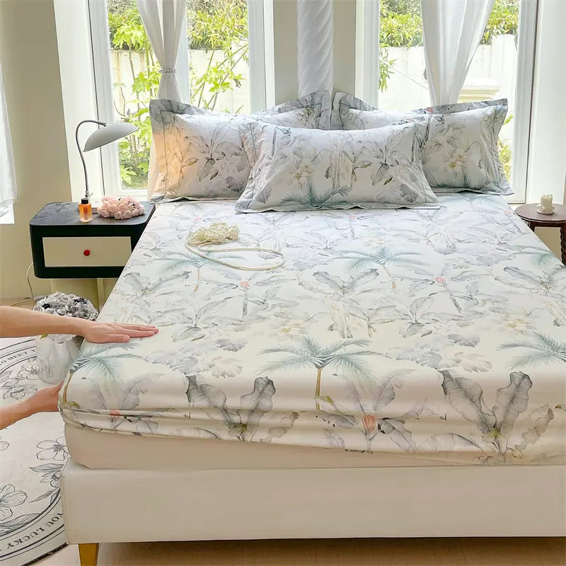 100% Cotton Bed Cover Adults Kids Room Bedsheet Non-slip Bed Linen Skin-friendly Fitted Sheets drap de lit (No Pillowcase)