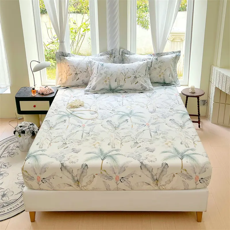100% Cotton Bed Cover Adults Kids Room Bedsheet Non-slip Bed Linen Skin-friendly Fitted Sheets drap de lit (No Pillowcase)