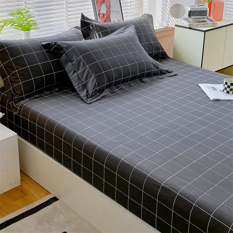 1pc Soft Bedsheets Pure Cotton Fitted Sheet Plaid Style Bed Linen Home Elastic Bed Cover roupa de cama (No Pillowcase)