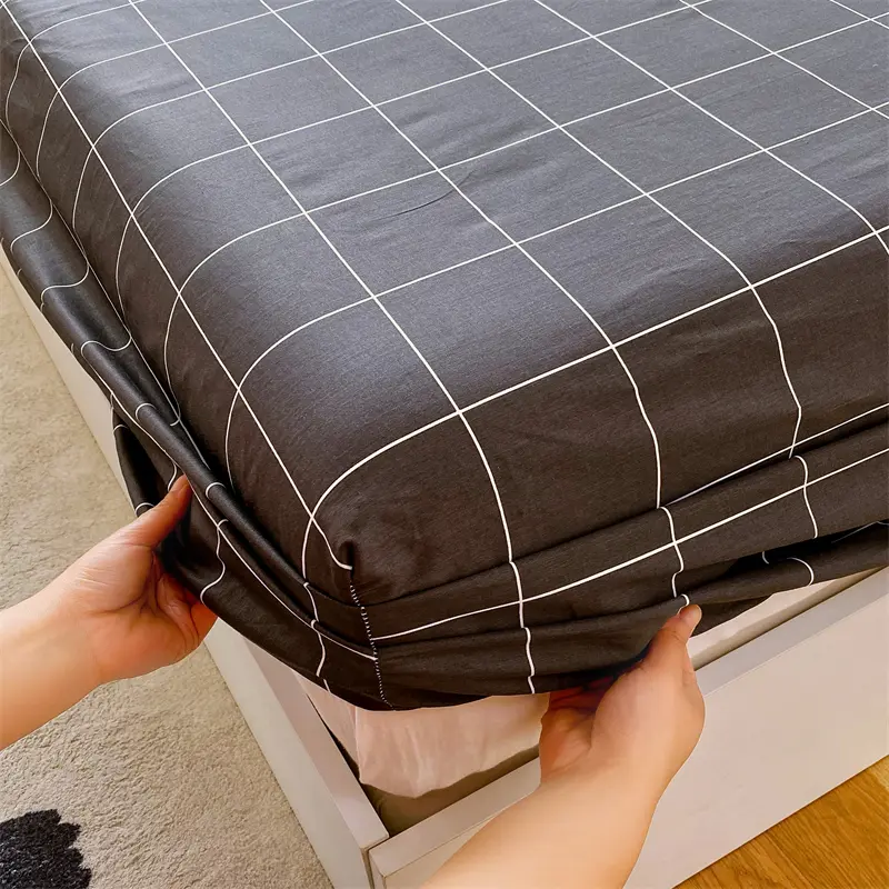 1pc Soft Bedsheets Pure Cotton Fitted Sheet Plaid Style Bed Linen Home Elastic Bed Cover roupa de cama (No Pillowcase)