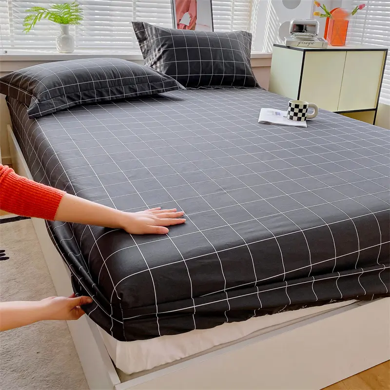 1pc Soft Bedsheets Pure Cotton Fitted Sheet Plaid Style Bed Linen Home Elastic Bed Cover roupa de cama (No Pillowcase)