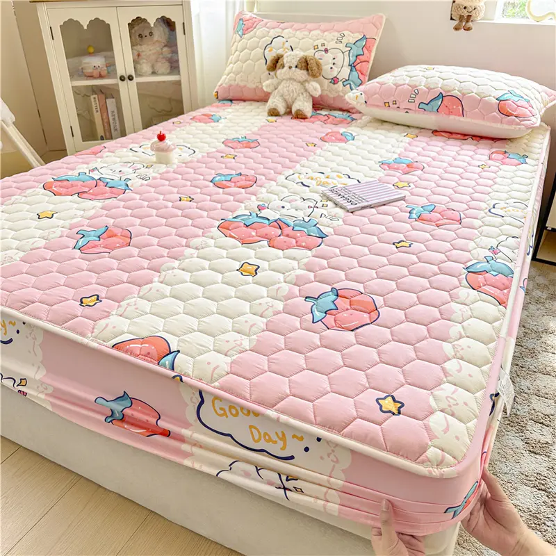 1pc Quilted Bed Cover Waterproof Bedspread Pure Cotton Bed Linen Adults Kids Room Mattress Protector 침대커버 (No Pillowcase)