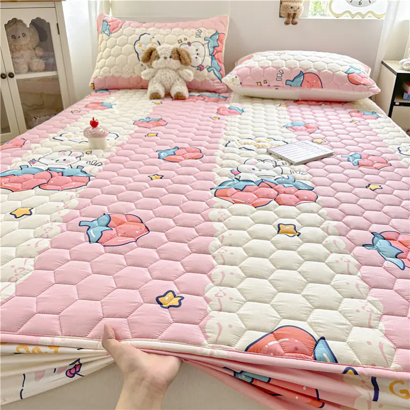 1pc Quilted Bed Cover Waterproof Bedspread Pure Cotton Bed Linen Adults Kids Room Mattress Protector 침대커버 (No Pillowcase)