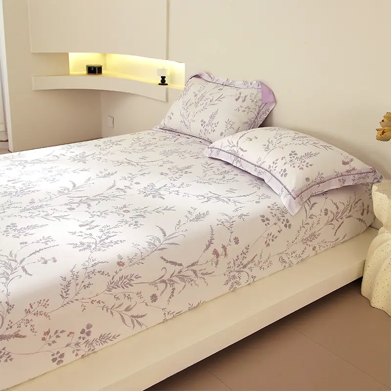 Soft Bed Cover Floral Style Bedsheet 100% Lyocell Fiber Fitted Sheet Home Mattress Protector couvre lit	(Pillowcase Need Order)