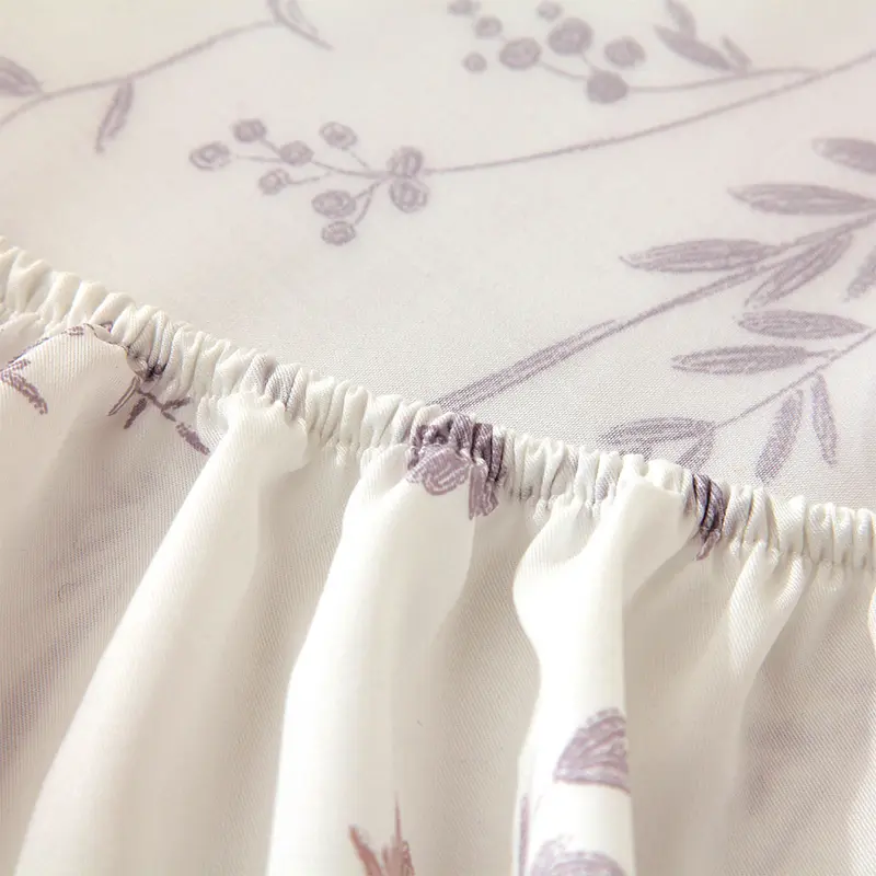 Soft Bed Cover Floral Style Bedsheet 100% Lyocell Fiber Fitted Sheet Home Mattress Protector couvre lit	(Pillowcase Need Order)