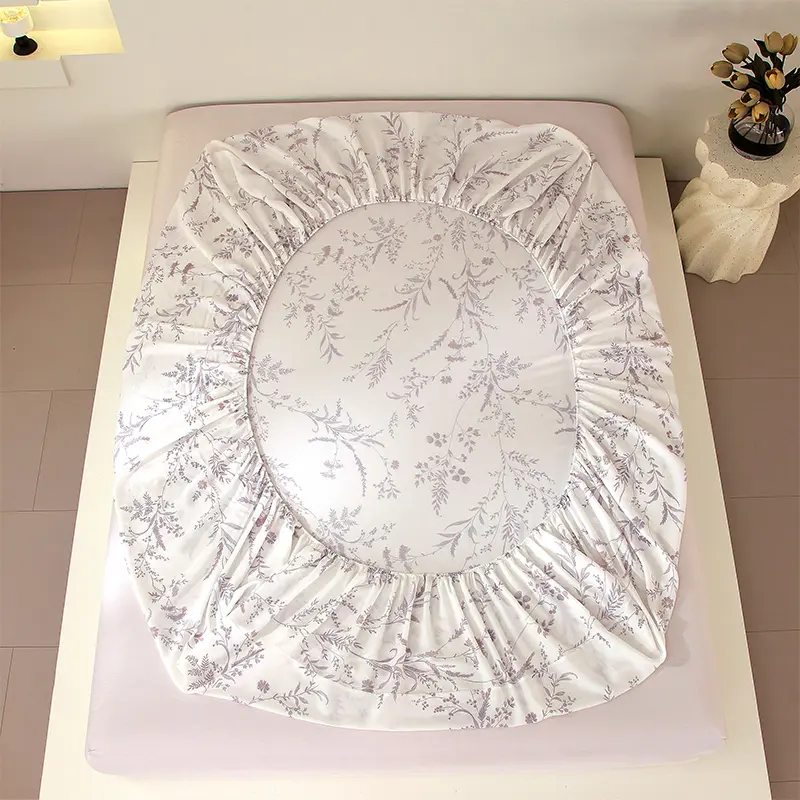 Soft Bed Cover Floral Style Bedsheet 100% Lyocell Fiber Fitted Sheet Home Mattress Protector couvre lit	(Pillowcase Need Order)