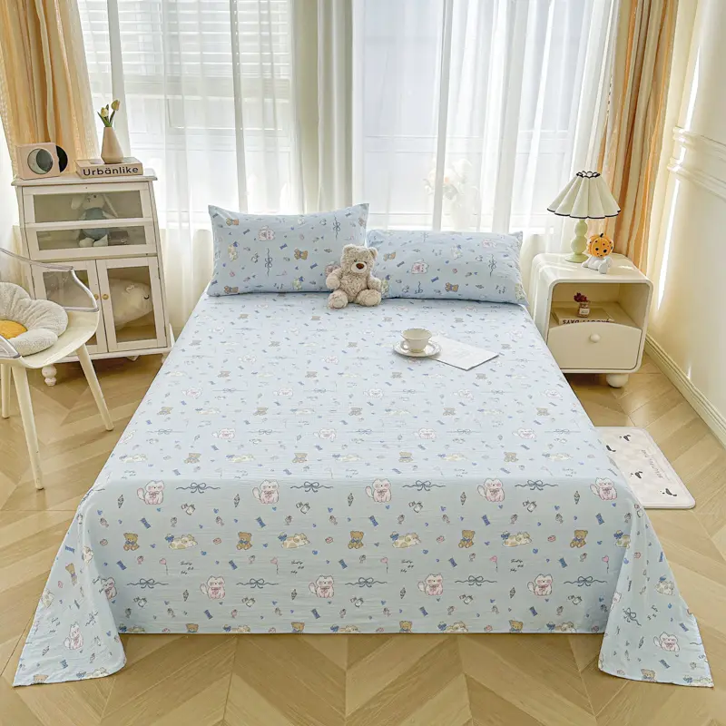 Cute Print Flat Bed Sheet Breathable Bed Linen Cartoon Style Flat Sheets Soft Bedsheets ropa de cama	(Pillowcase Need Order)