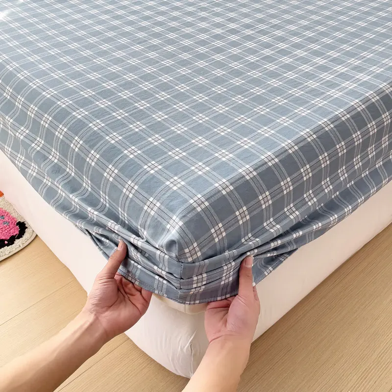 Plaid Style Fitted Sheet with Pillowcase Elastic Bedsheet Non-slip Bed Linen Printed Bed Cover Home Mattress Protector lençol