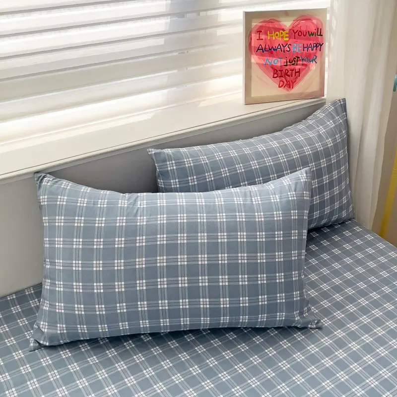Plaid Style Fitted Sheet with Pillowcase Elastic Bedsheet Non-slip Bed Linen Printed Bed Cover Home Mattress Protector lençol